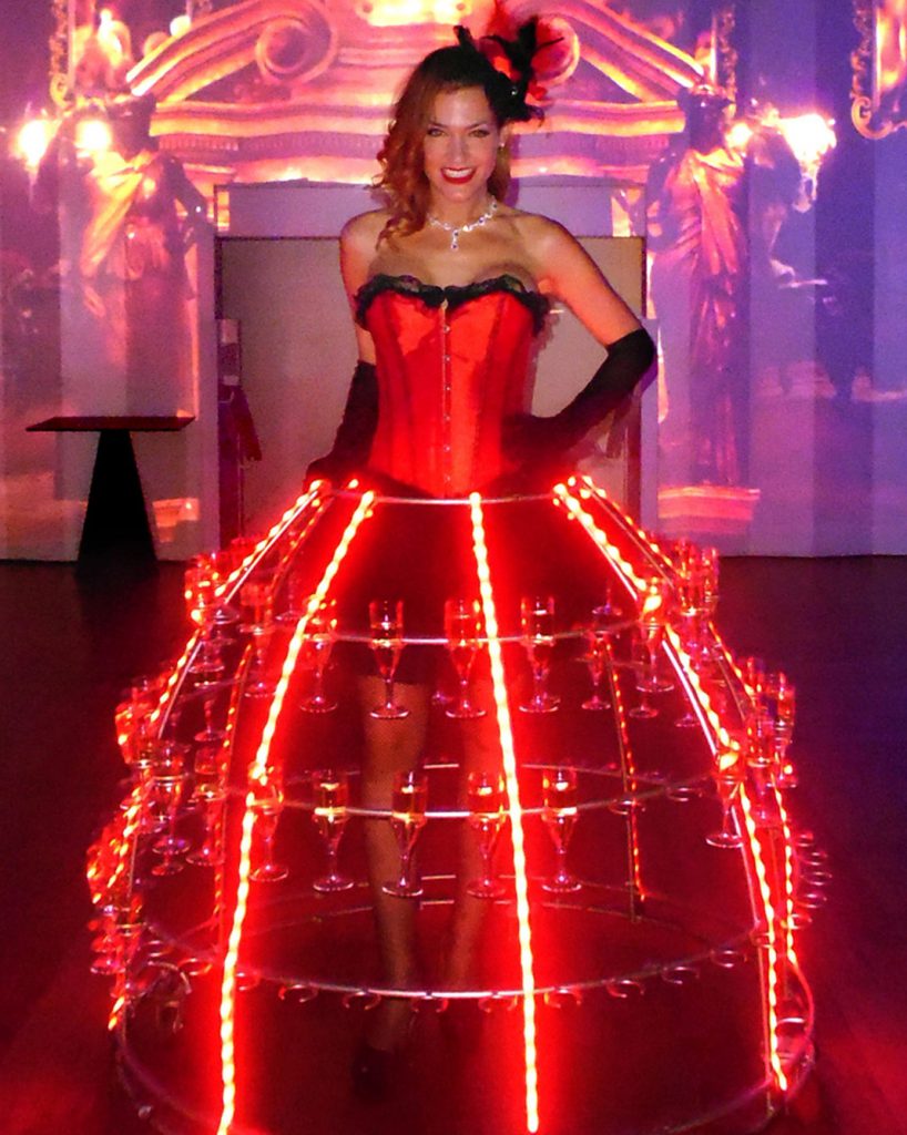 robe à champagne lumineux led, theme cabaret